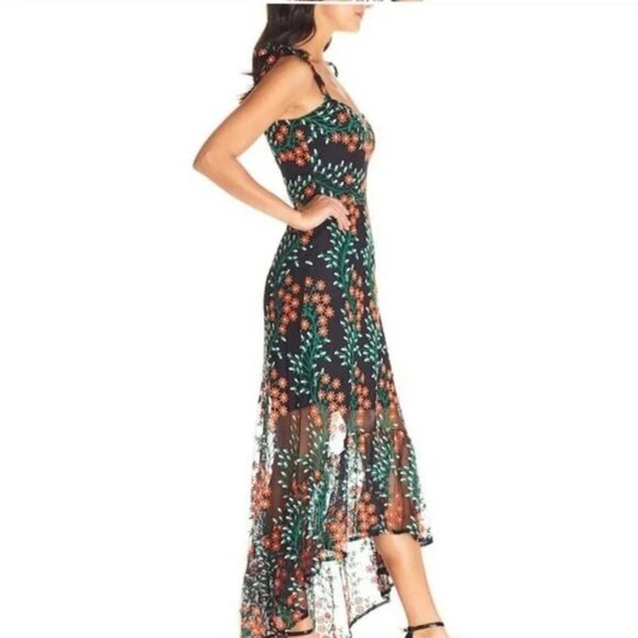 Dress the Population Wren Midi Dress Floral Embroidered - Black Multi Large Wome - Picture 2 of 13